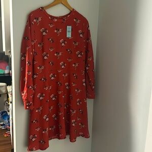 Loft Red Womens Floral Long Sleeve Dress Size Medium Petite